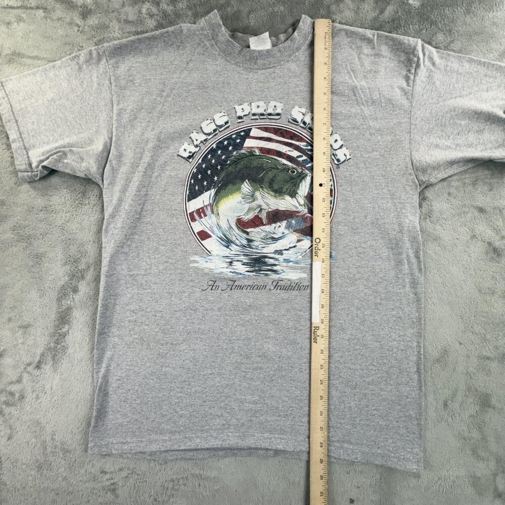 Vintage Bass Pro Shops Shirt Mens Large Gray American Flag Fish Fishing USA Made - Picture 7 of 12